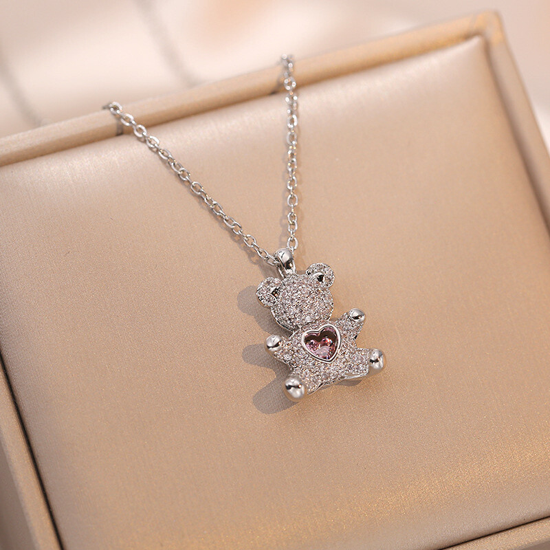 Women’s Fashion Jewelry Cubic Zircon Gold/Silver Bear Pendant Necklace Gift