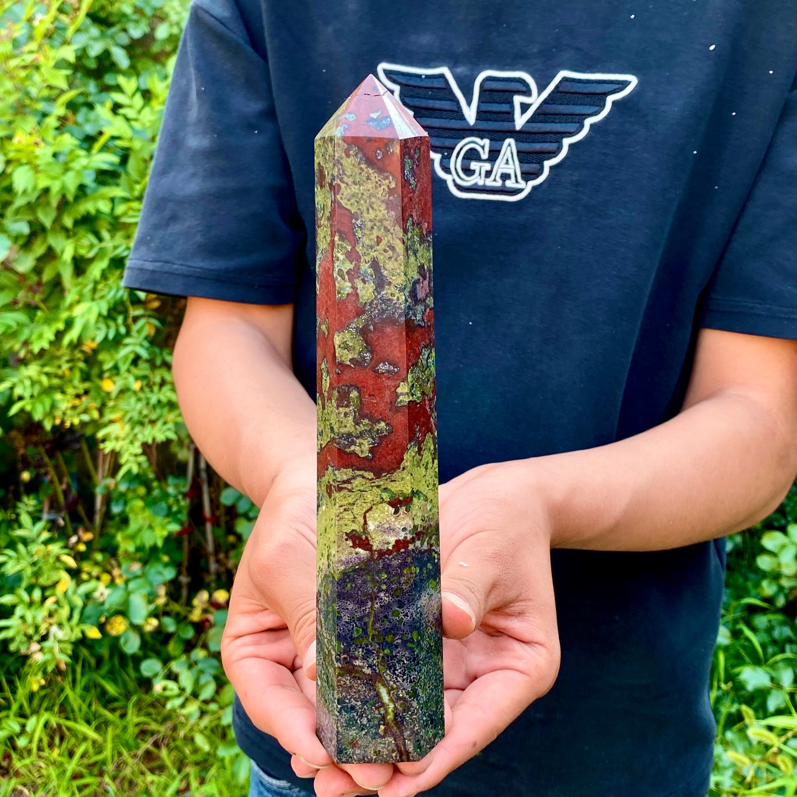 1.5LB Natural dragon blood stone Column Quartz Crtal Obelisk Energy Healing