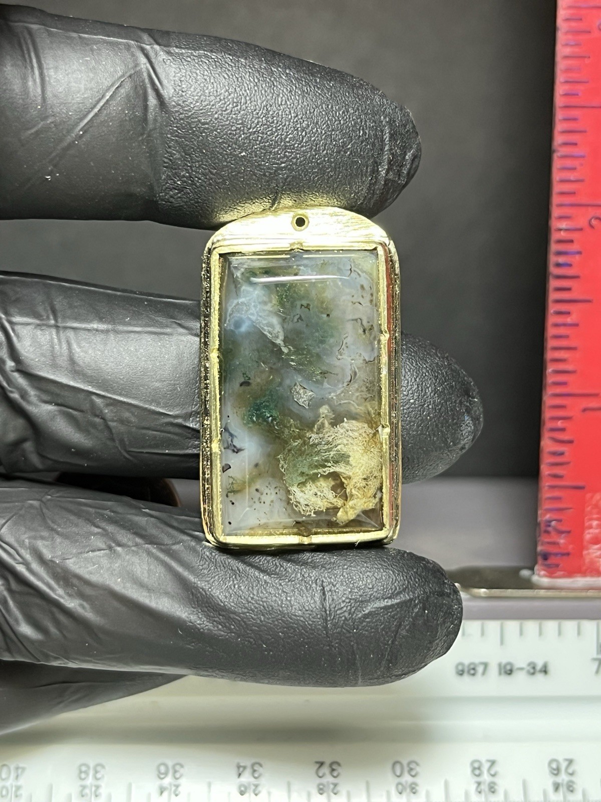 Moss Agate/brass Pendant/J-89