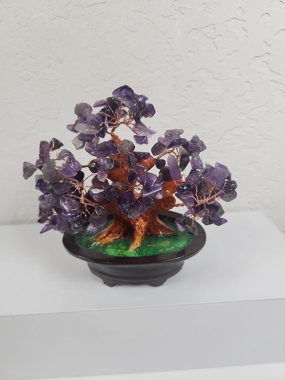Amethyst glass gemstone bonsai tree – feng shui wealth tree in ceramic pot –