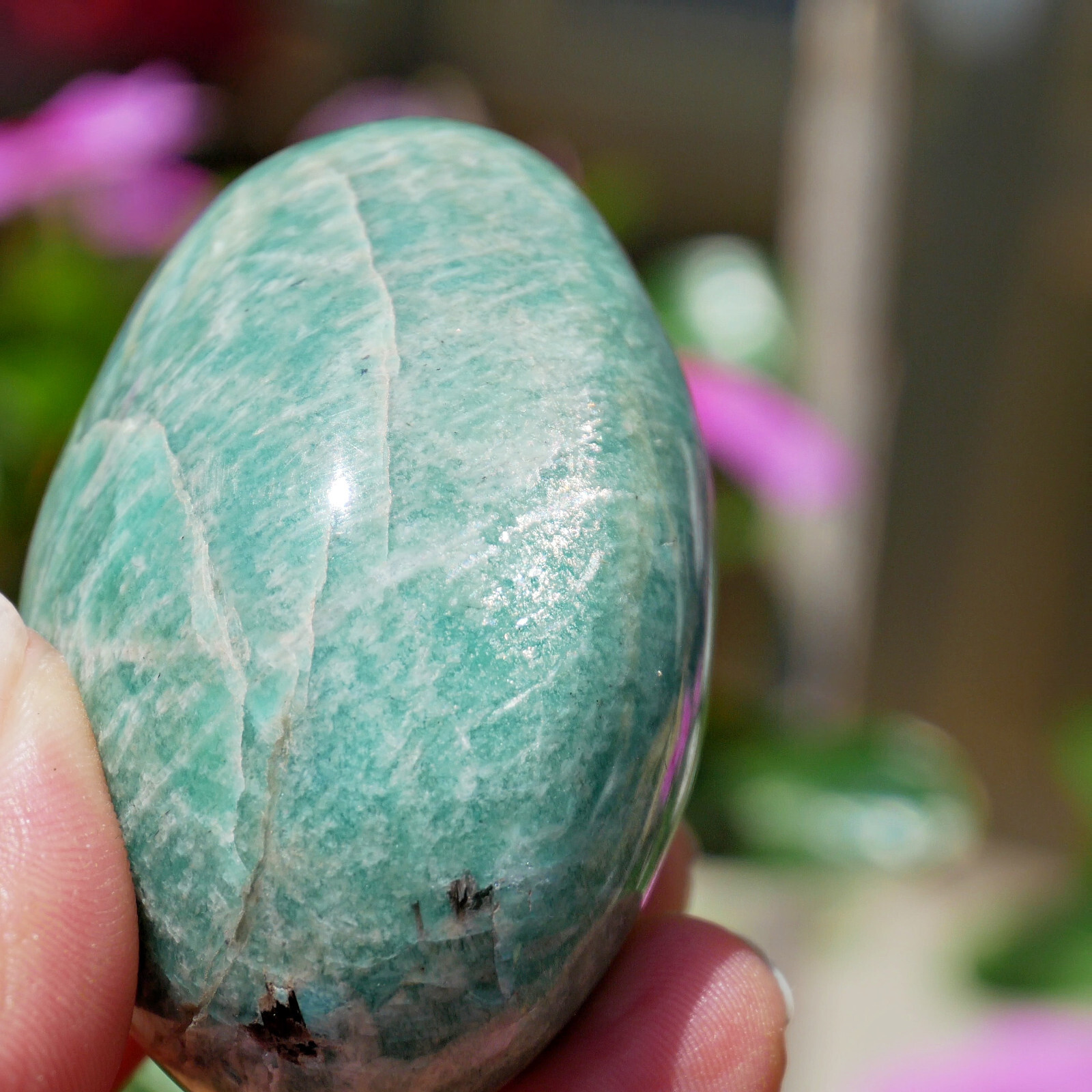 2.2″ Beautiful Amazonite Crystal Palm Stone Calming Meditation Worry Stone Gift