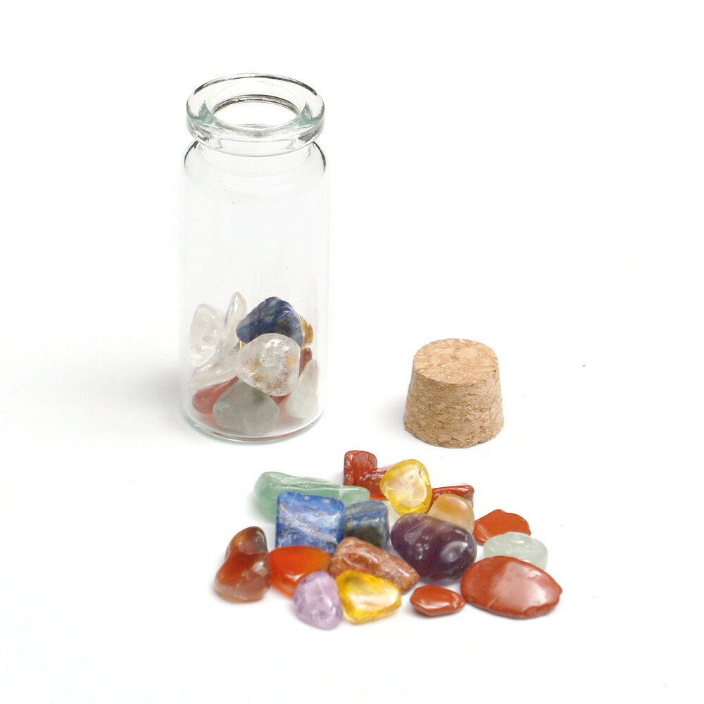 Wishing Bottle 7 Chakra Tumbled Stone Chip Gemstone Crystal Healing Witchcraft