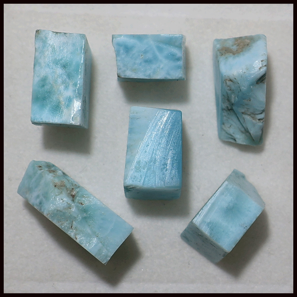6 PC Caribbean Sky Larimar Raw Slabs— Natural Ocean Blue Rare Crystal Collection