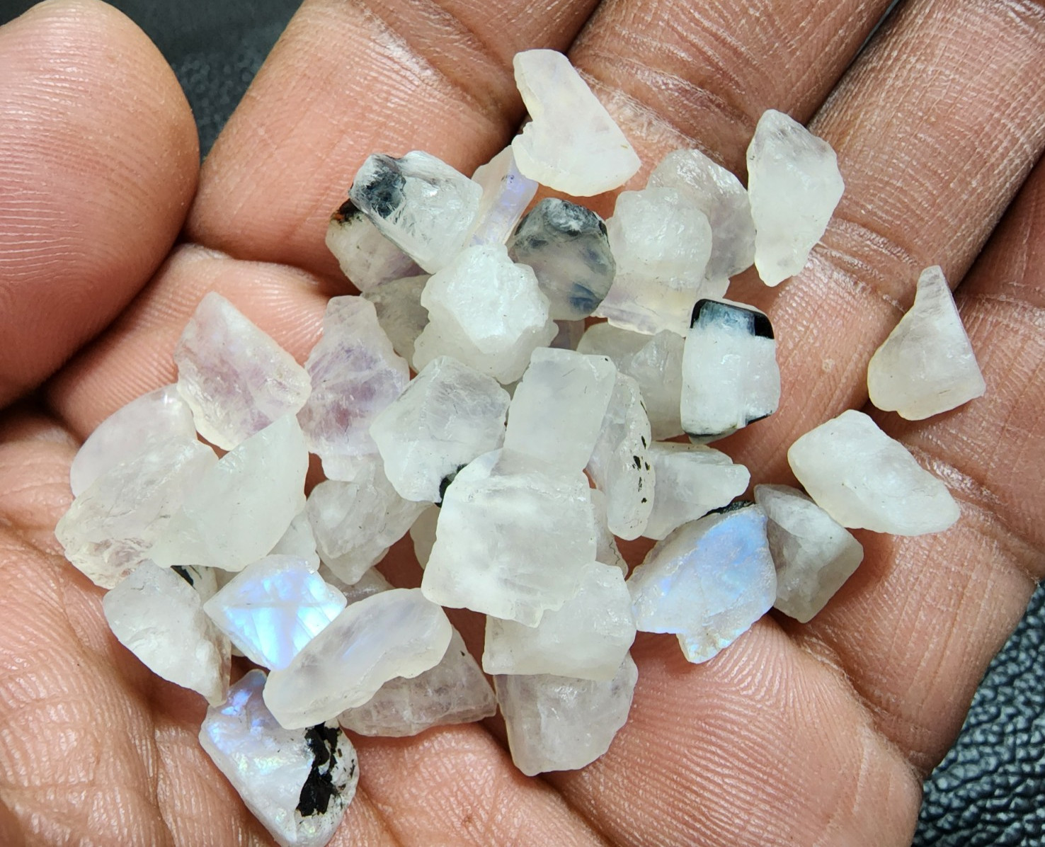 “White Rainbow Moonstone Rough Lot 39 Pcs 11-16mm Natural Raw Gemstone Crystals”