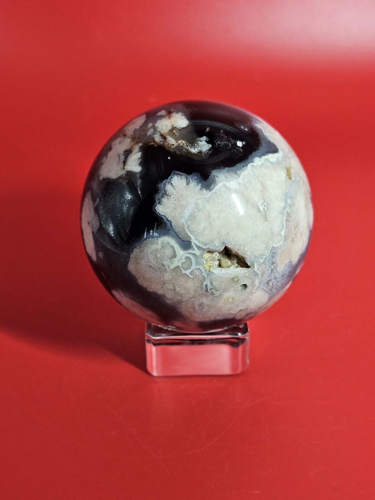 Druzy Black Flower Agate Sphere Quartz Crystal Gemstone Healing Natural 290G