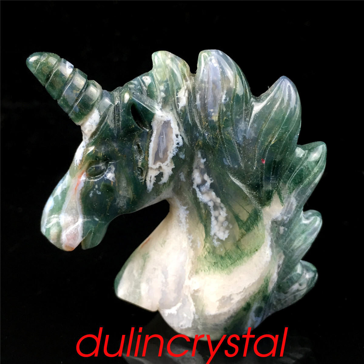 1pc Natural aquatic agate unicorn skull quartz crystal carved skull healing 2”