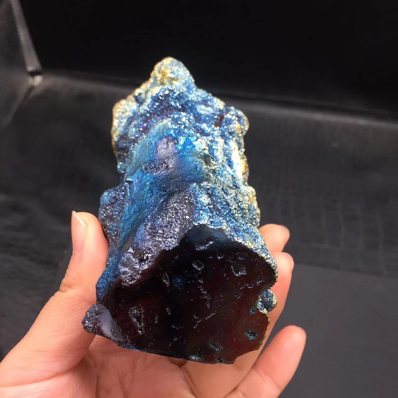 Angel Aura Natural Sphalerite Druzy Crystal Geode Point Pillar Healing Decorate