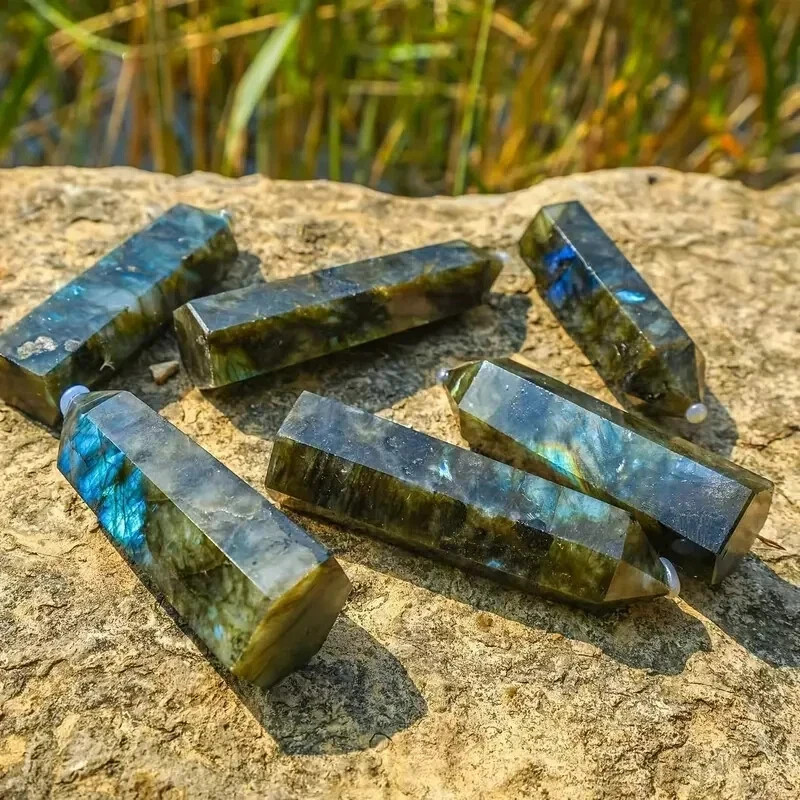 Natural Labradorite Stone Crystal Tower Obelisk Reiki Healing Meditation Decor
