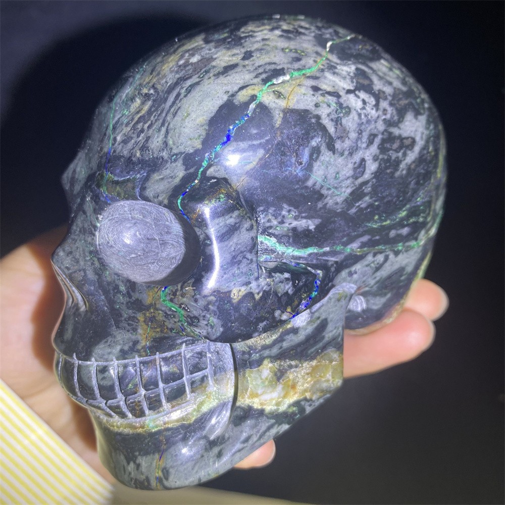 1.9LB 4.2″Natural Eilat Stone Skull Statue Crystal Reiki Carving Quartz Decor