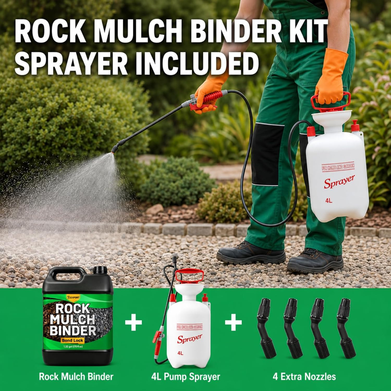 Rock Glue for Landscaping with Sprayer, Mulch Binder Pea Gravel Adhesive Concent