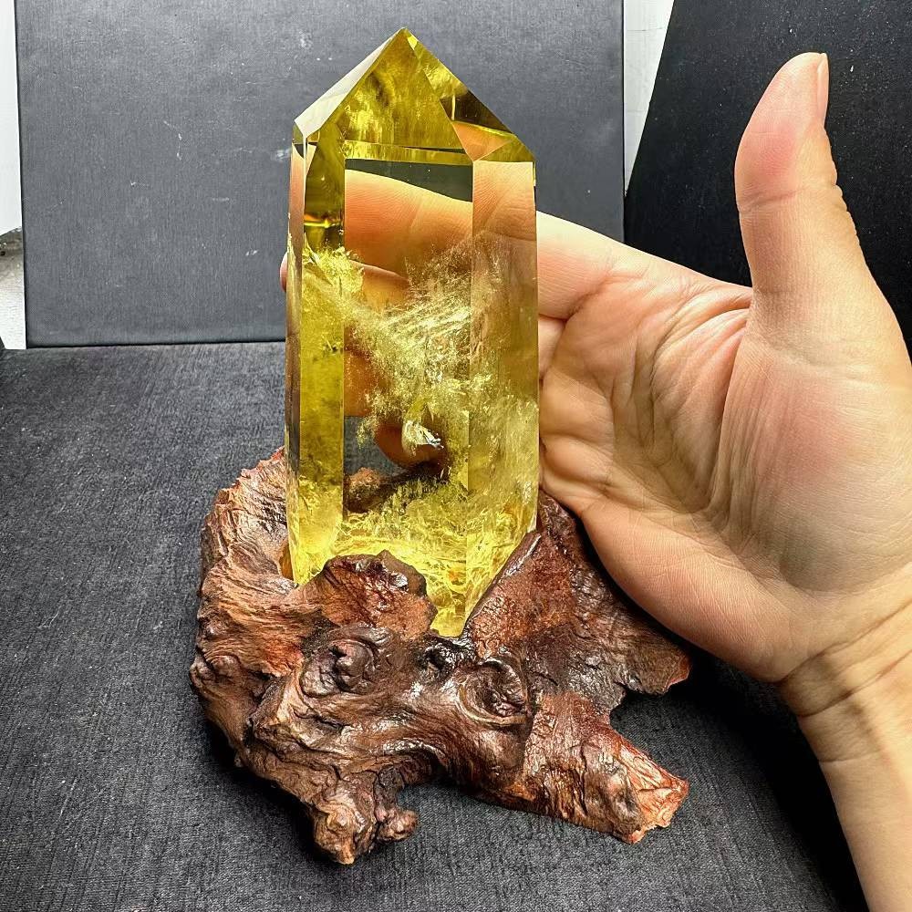 1.76LB Natural Citrine Quartz Obelisk Energy Crystal Tower Point Reiki+Stand