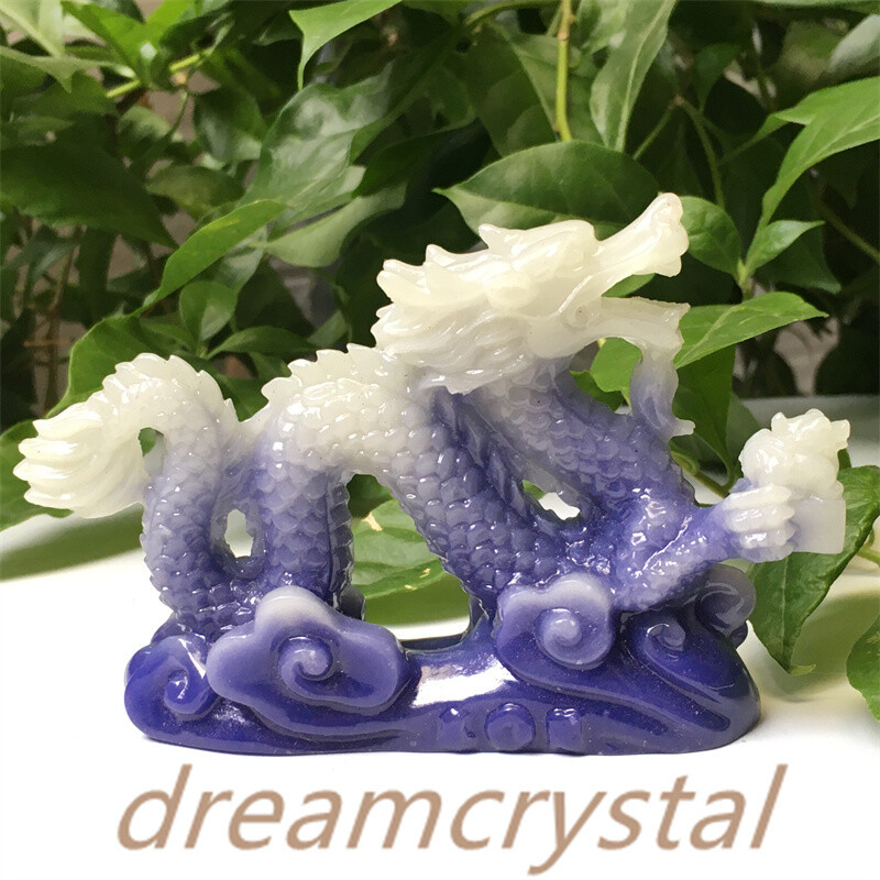 4″ Luminous Stone Chinese Dragon Skull Carved Epoxy Resin Skull Reiki Gift 1pc