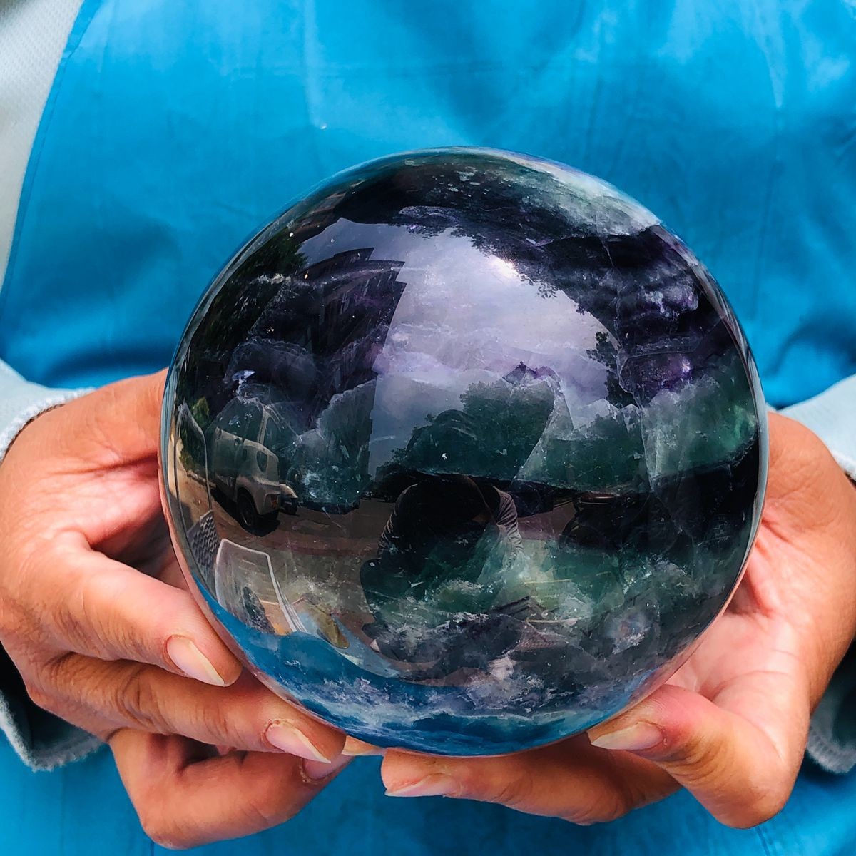 4.92LB Natural rainbow fluorite sphere quartz crystal polished ball healing