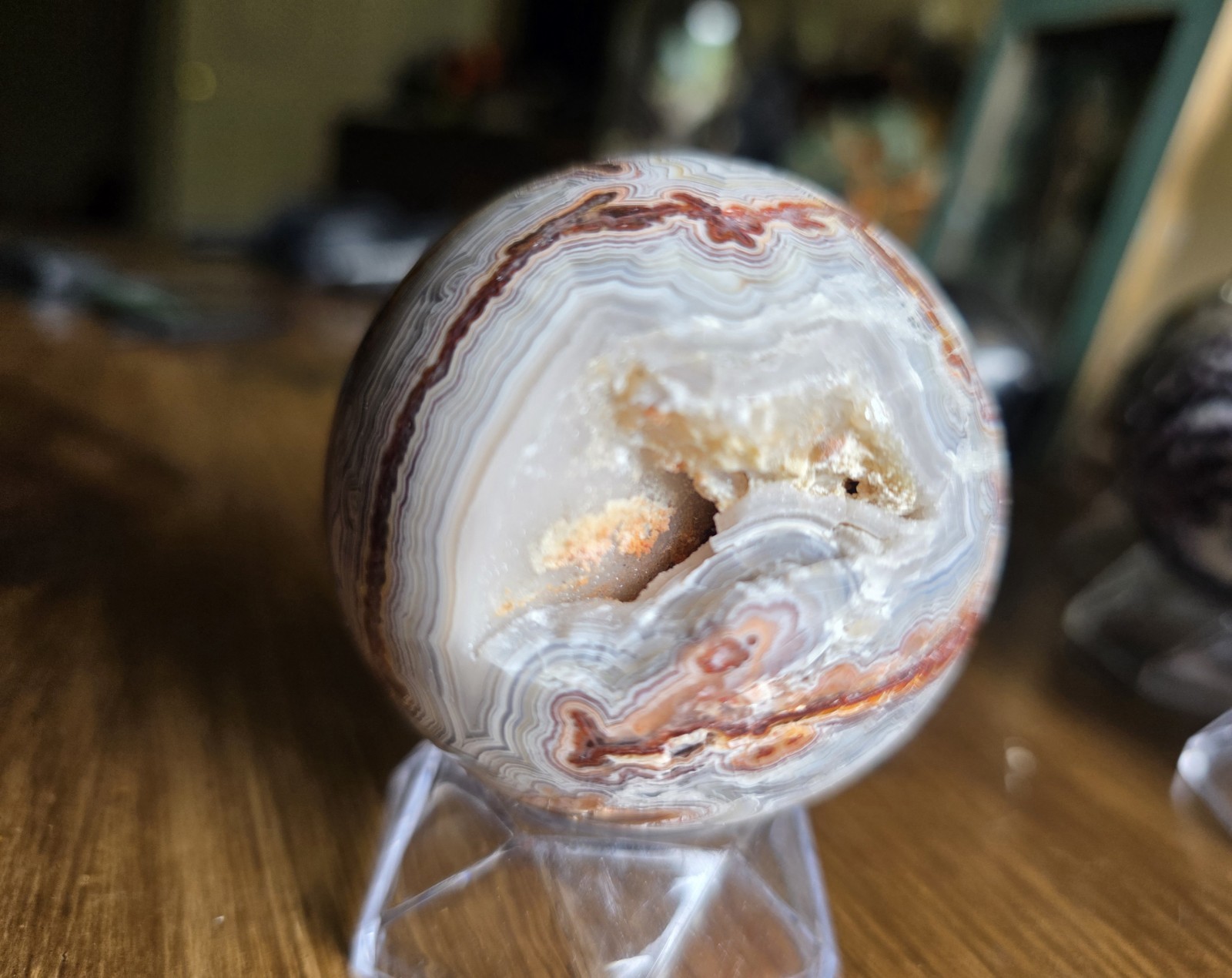 Mexican Crazy Lace Agate Crystal Sphere 61mm with Stand
