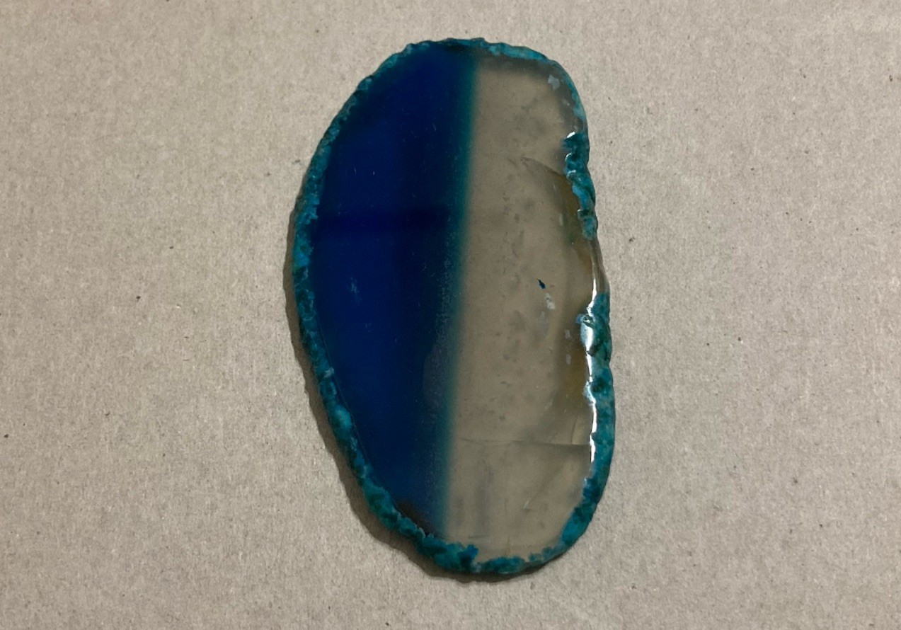 Polished Agate Oval Slice Geode Display Stone Ocean Blue Banded Round Cut Druzy