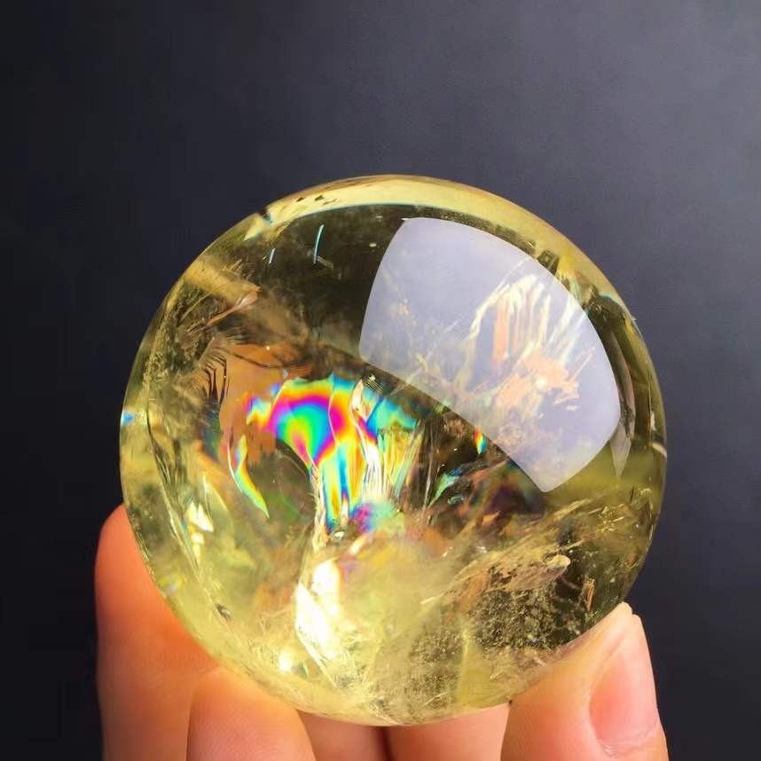 170g/50mm Natural Rainbow Citrine Quartz Sphere Crystal Energy Ball Reiki Decor