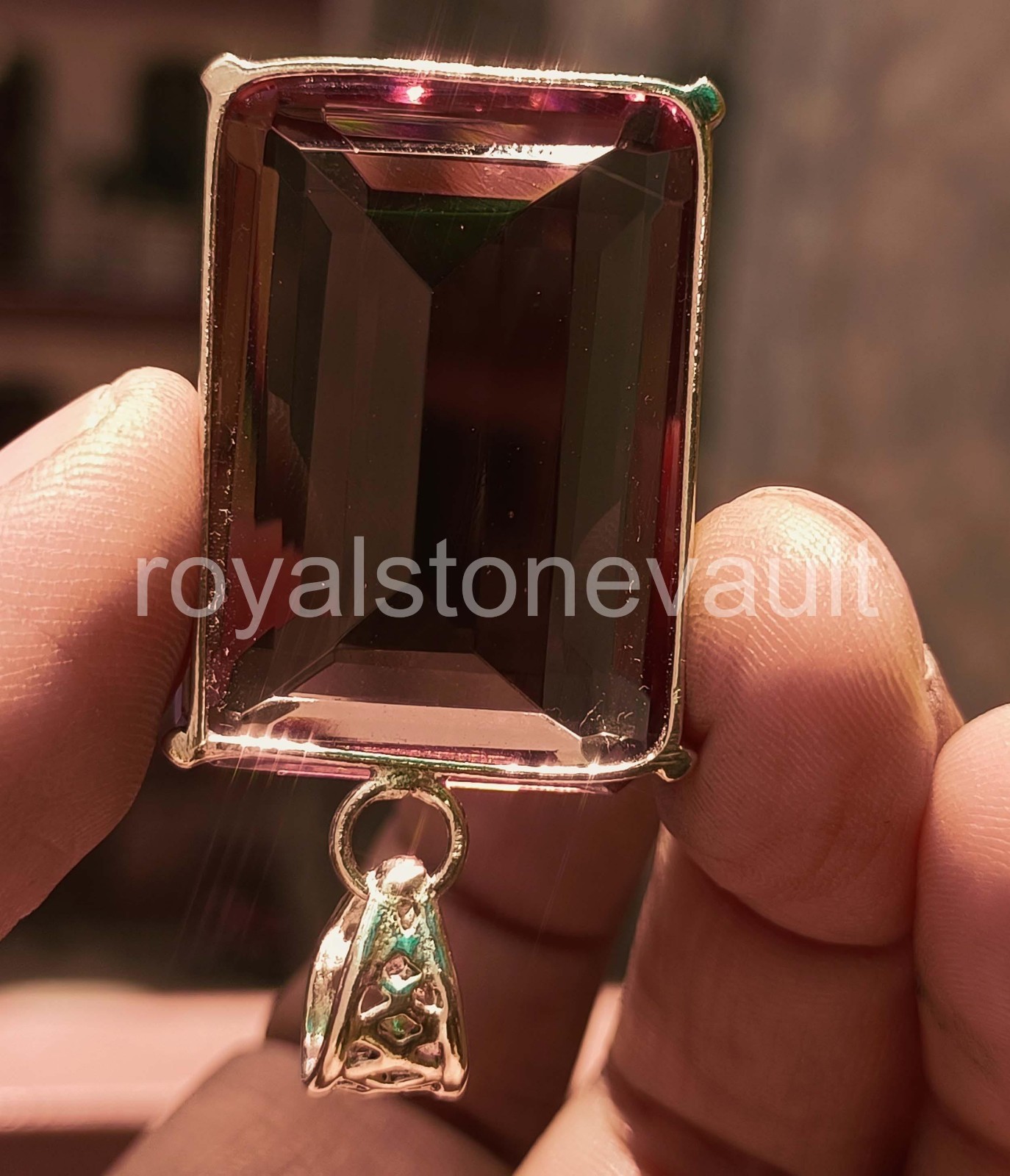 120Ct Natural Color Change Alexandrite Emerald Shape 925 Pendant Silver IGL 6YNY