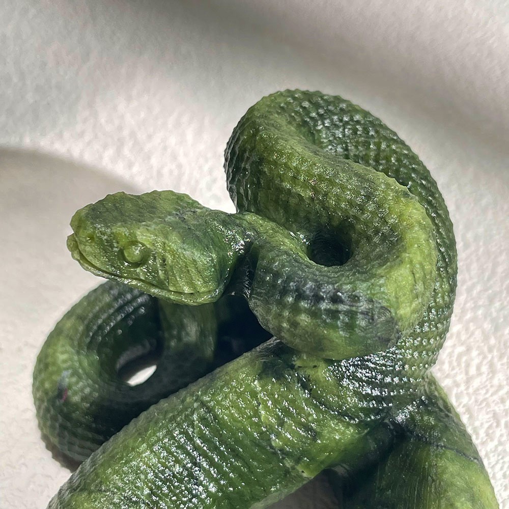Natural Green Serpentine Snake Carving Crystal Statue Figurine for Kundalini