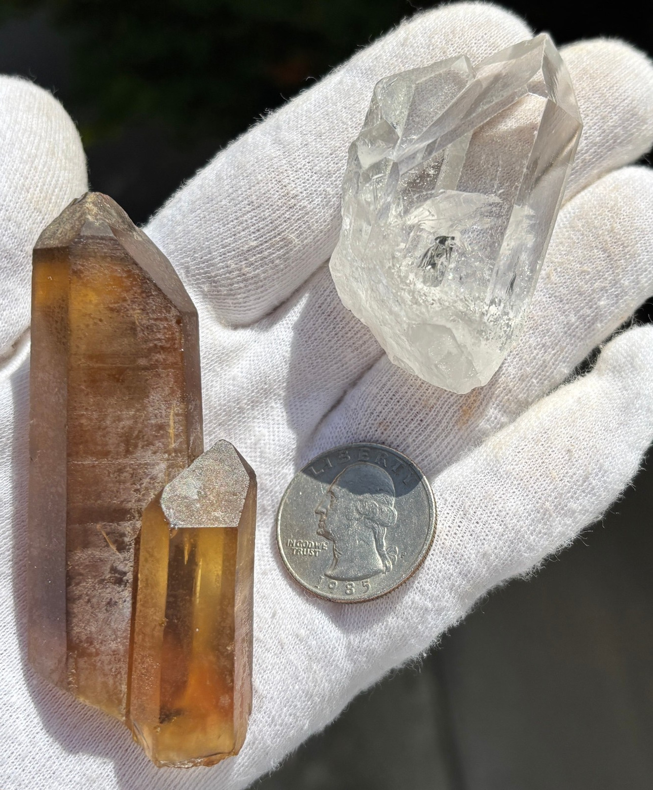 117g LOT REAL AUTHENTIC CITRINE & WATERCLEAR QUARTZ DT POINTS TWIN POINTED POINT