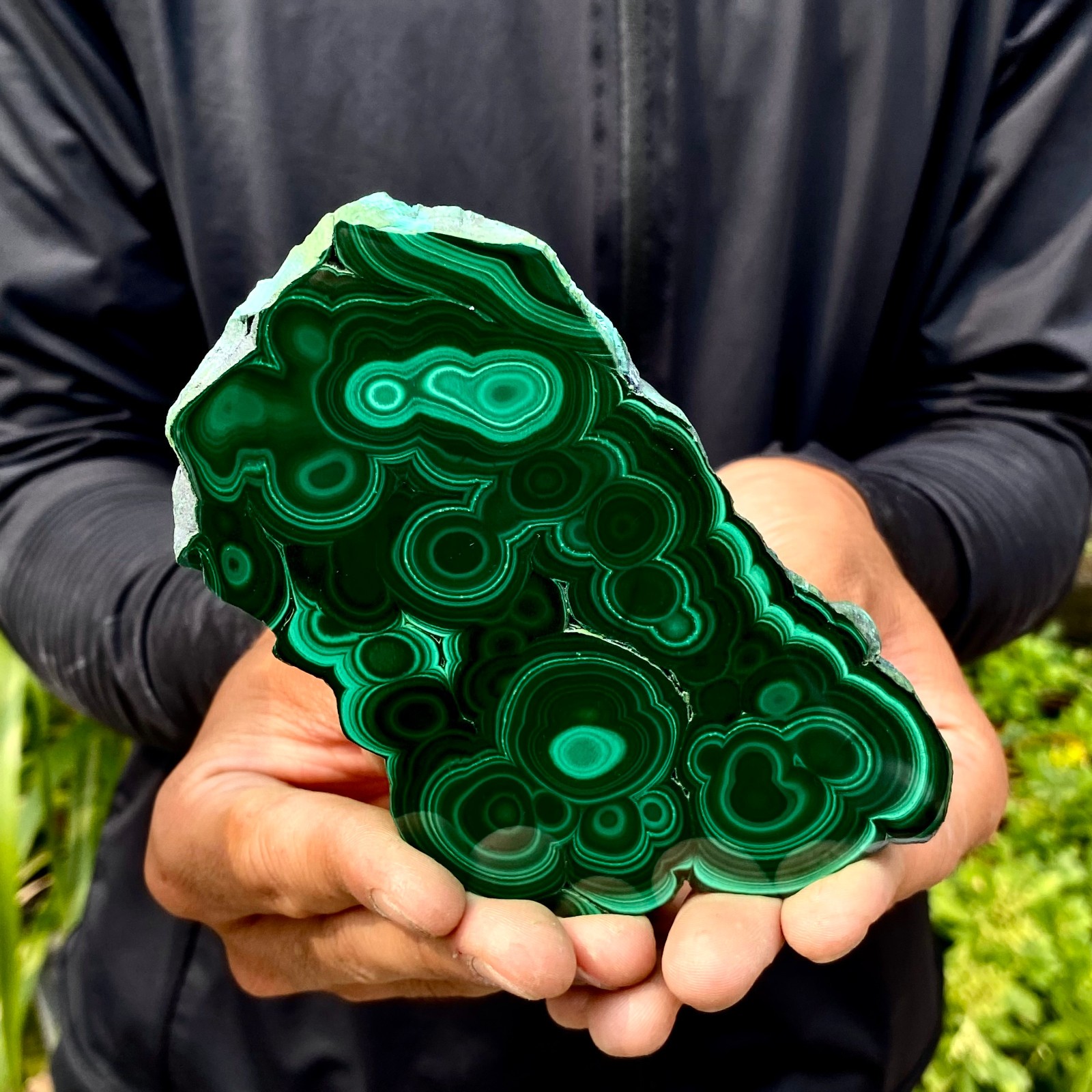 389G Natural malachite slice quartz crystal luster mineral specimen