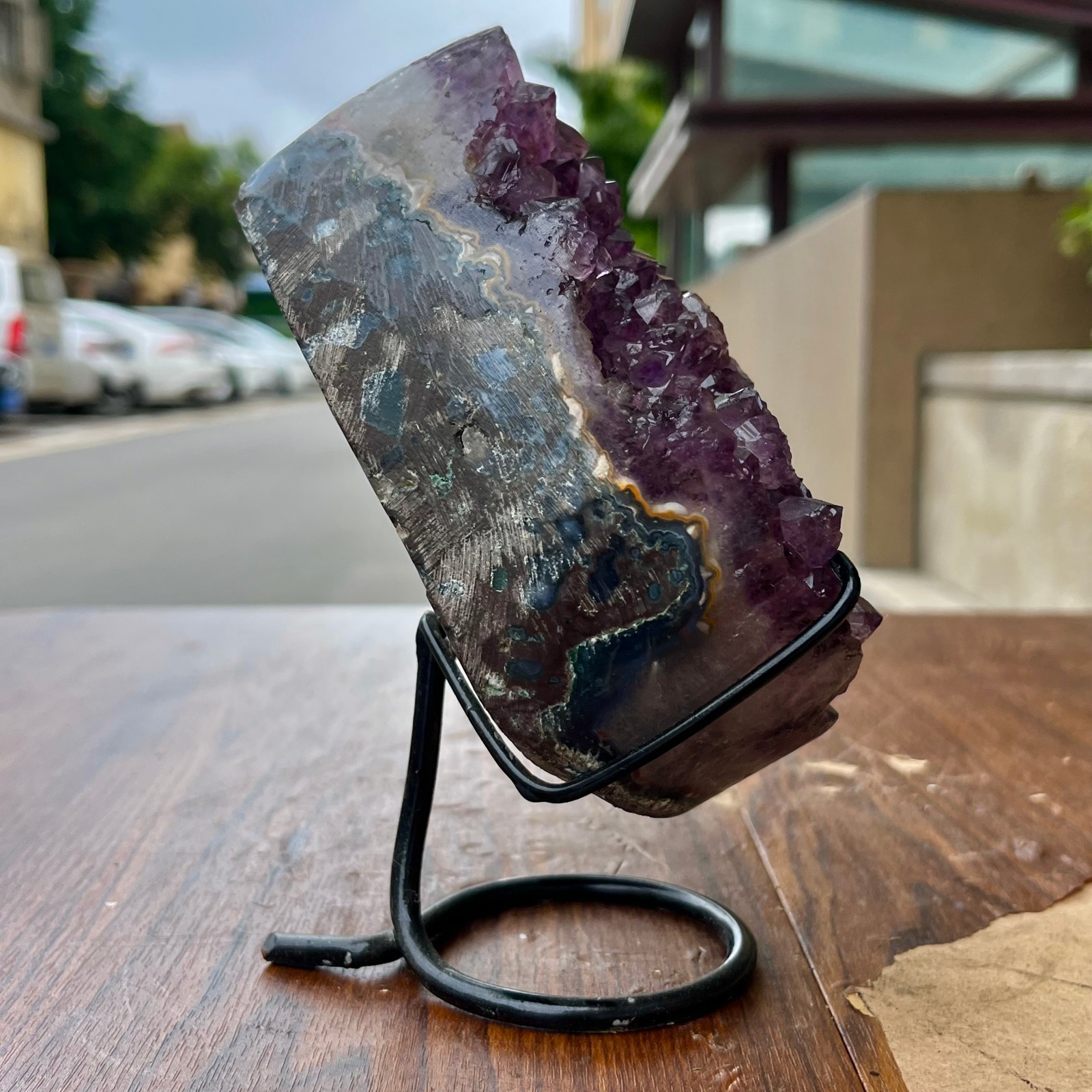 2.77LB High quality amethyst cave skeleton specimen+pedestal