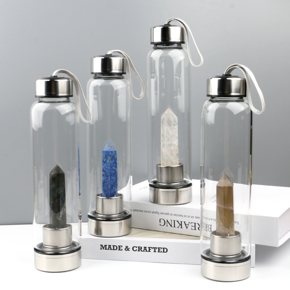 Natural Elixir Quartz Crystal Water Bottle Crystal obelisk Point Healing Wand