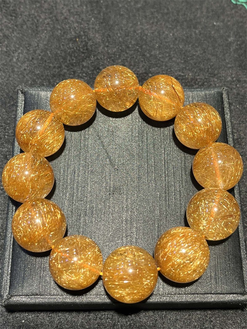 20mm Natural Copper Rutilated Quartz Healing Crystal Jewelry Bracelet Reiki AAA+
