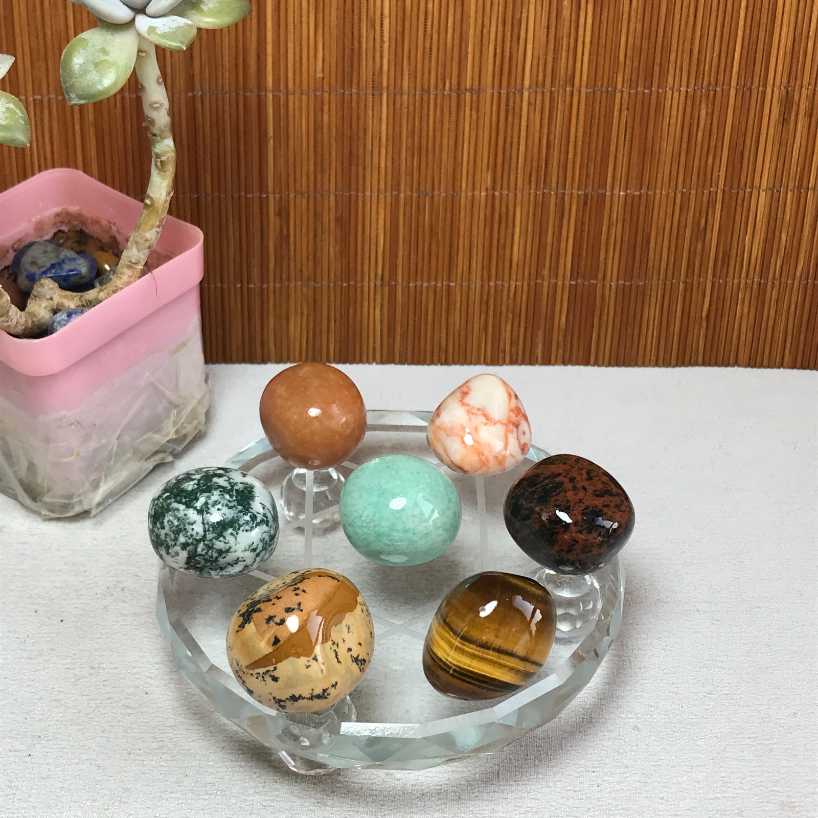 Natural seven different types of crystals Seven Star Array Specimen Base A3046