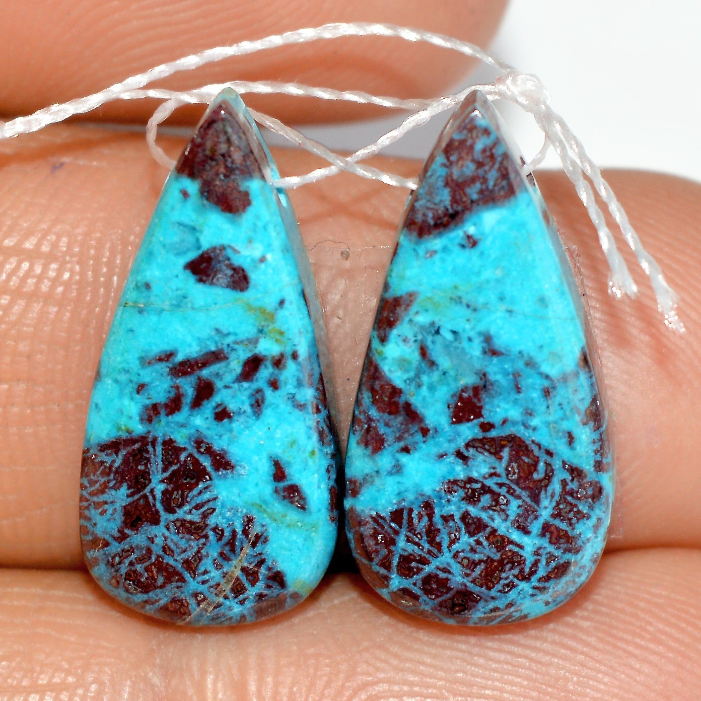 16 Cts Natural Chrysocolla Cabochon Gemstone Side Drill Pair 20x10mm #P663