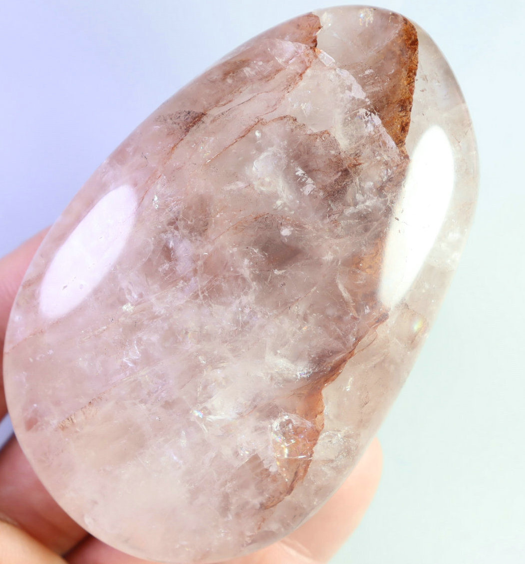 Natural Polished RED FIRE Hematoid Quartz Crystal Palm Stone Reiki Healing
