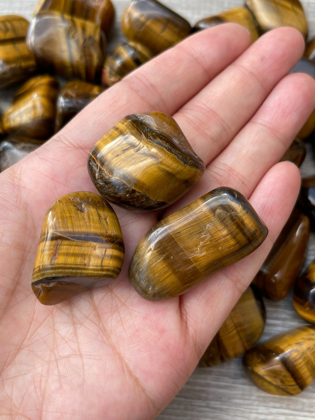 Grade A++ Gold Tiger Eye Tumbled Stones, 0.85″-1.5″ Tumbled Tiger Eye, Bulk Lot