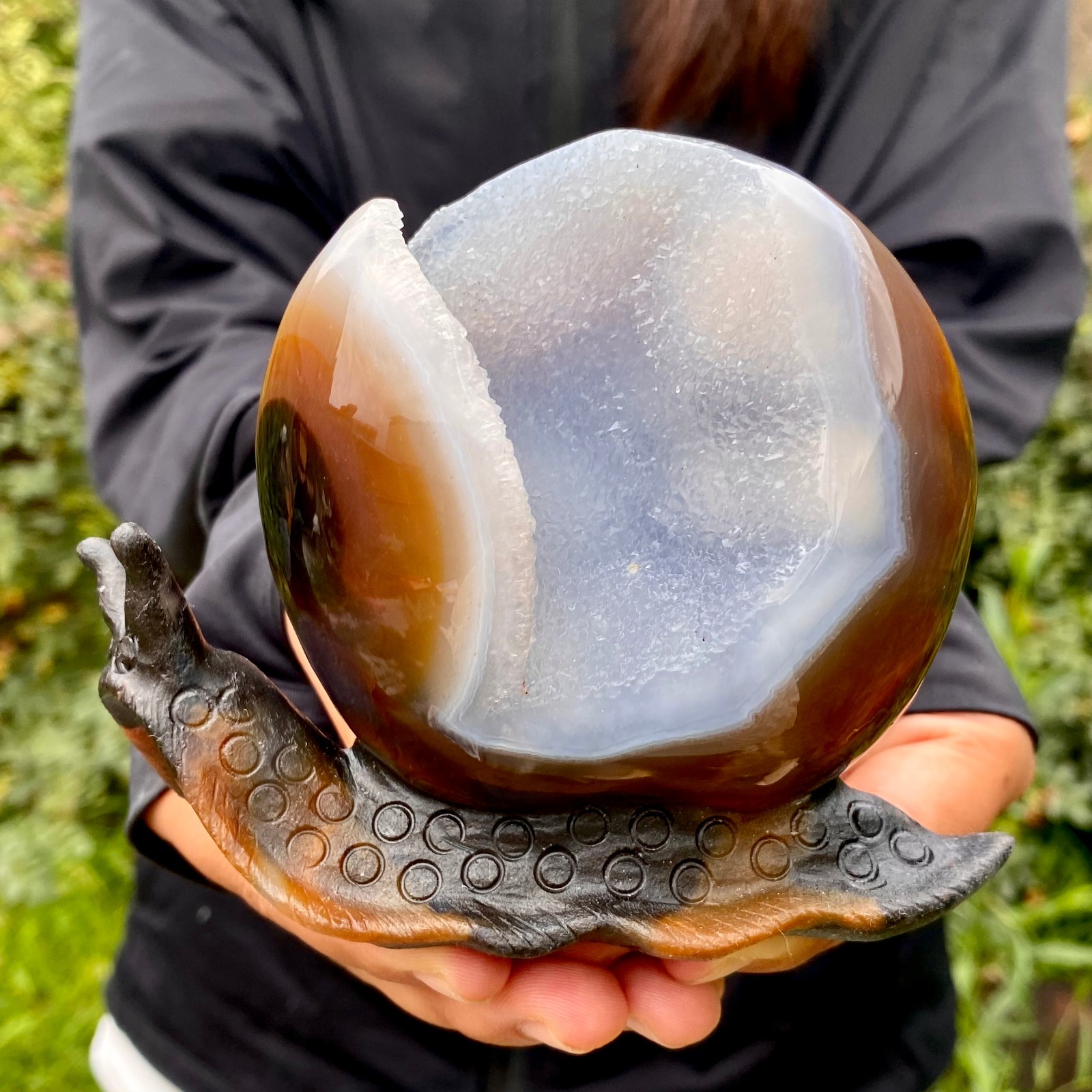1.2LB Natural Agate Hand Carved Snail Crystal Healing Stone Decor With Stand
