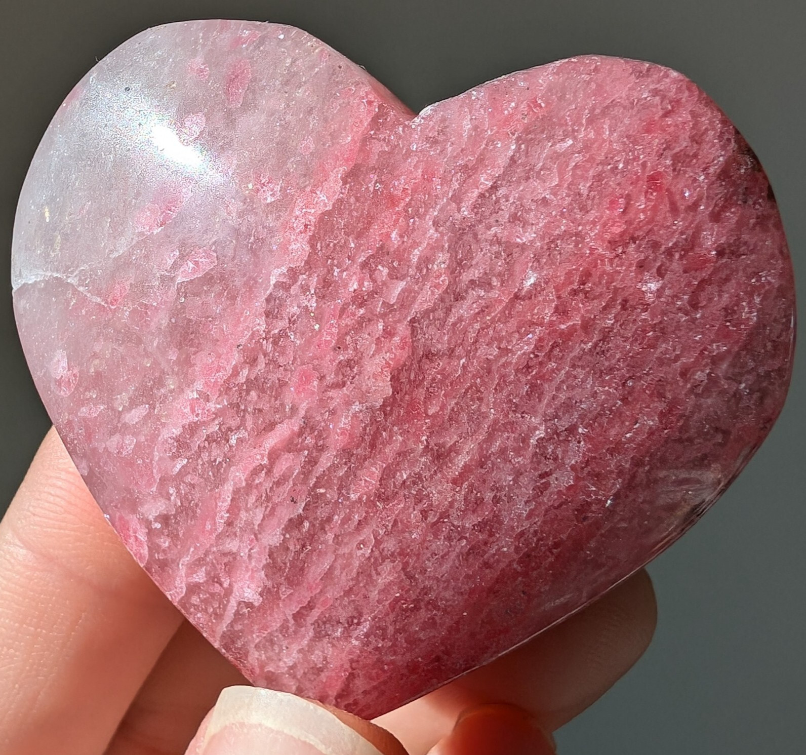 Pink Rhodonite Heart Carving Crystal Chakra Gemstone Mineral Reiki