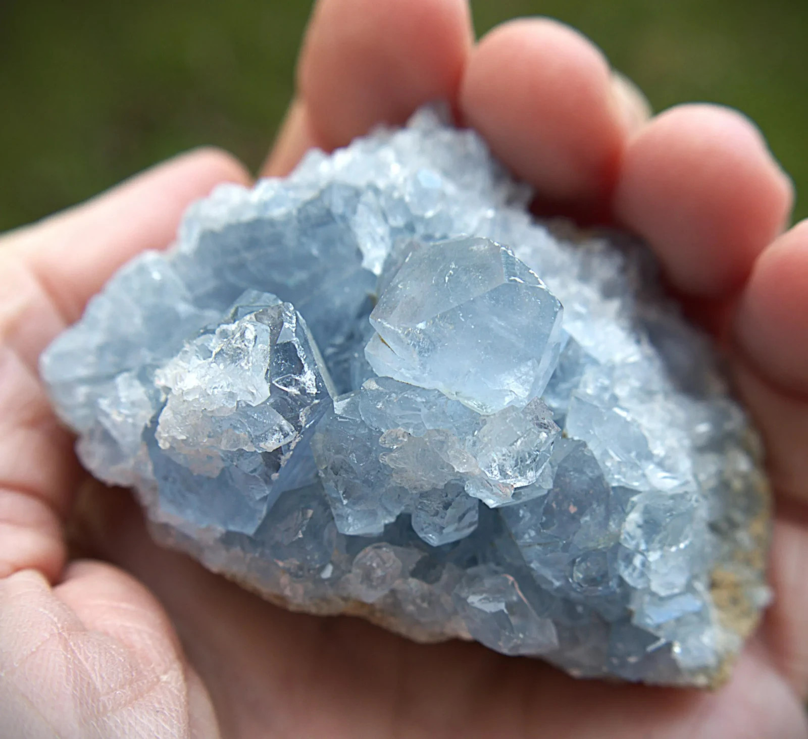 Blue Celestite Geode Cluster: Natural Healing Crystal (8.9oz, 2.75x2in)