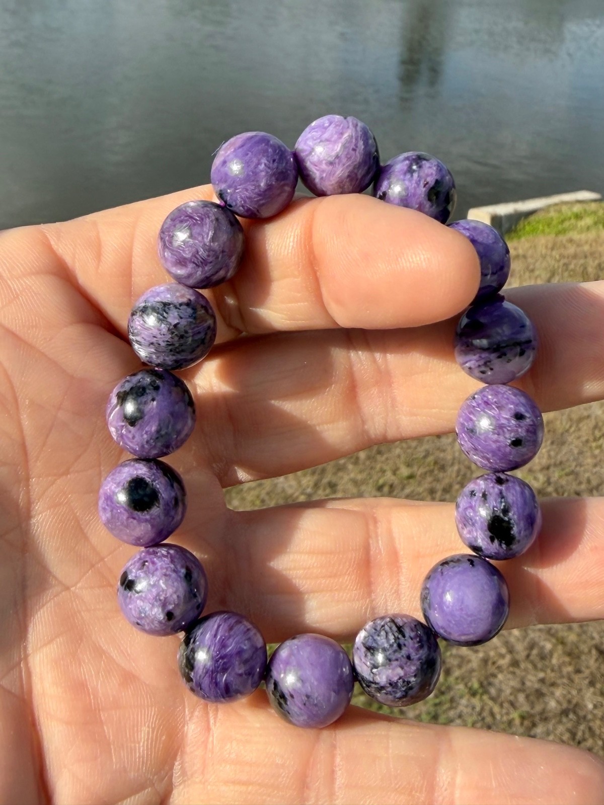 Stunning Charoite Polished 13mm Round Bead Stretch Bracelets 50 Grams