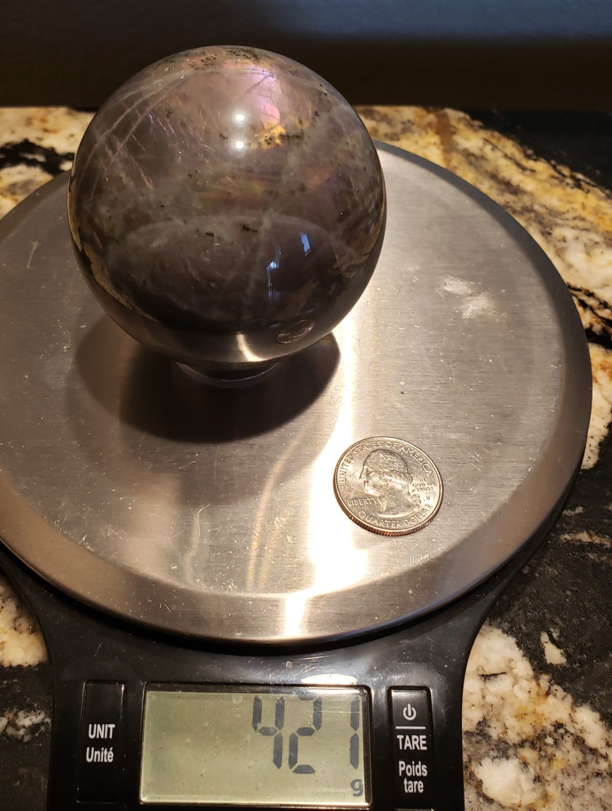 2.6″ Labradorite Mineral Crystal Iridescence Sphere Ball Orb Flash, 421g