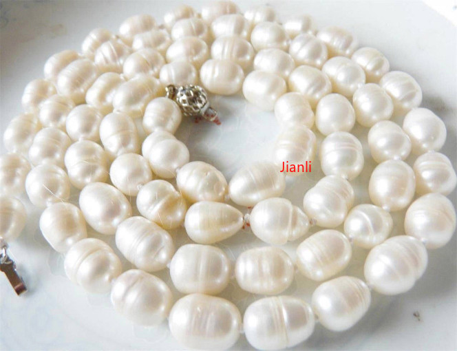34 inch Gorgeous 9-11mm natural irregular white Akoya baroque pearl necklace A++