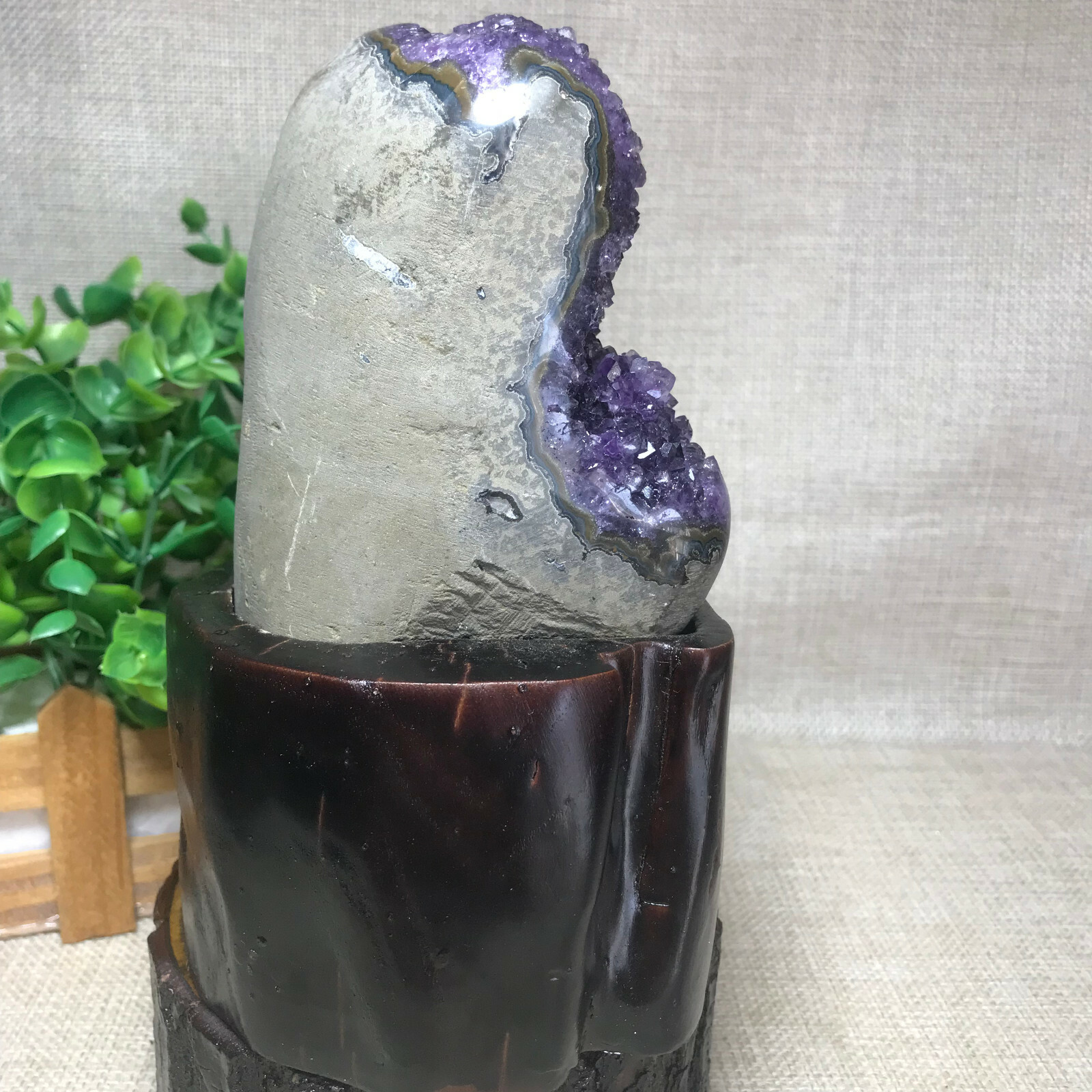 1247g Natural Uruguay Deep Purple Crystal Quartz Amethyst Geode Clusters +Stand