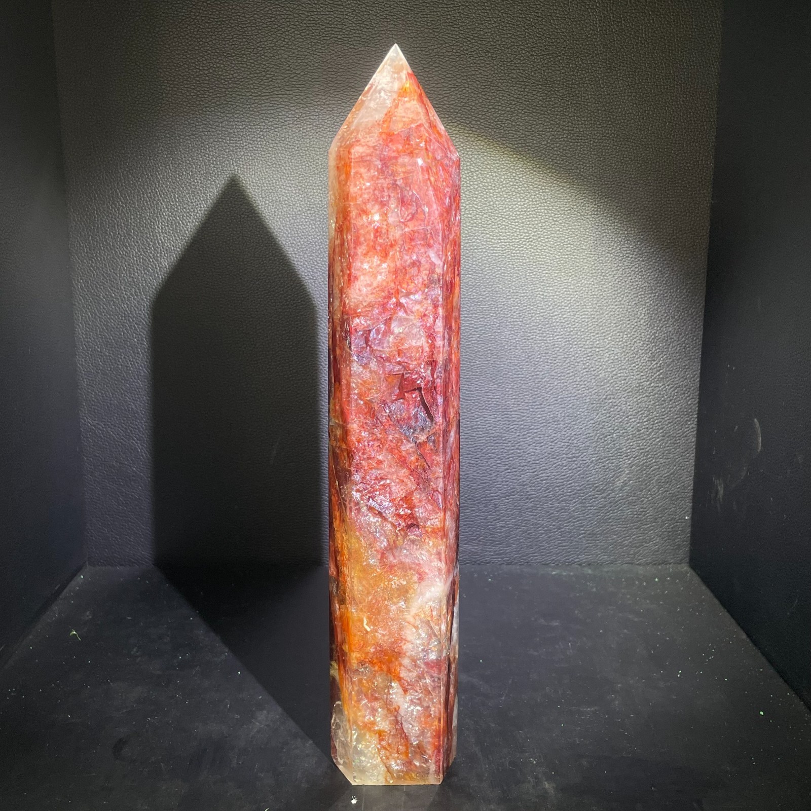 3.17LB 300mm Natural Red Fire Quartz Tower Crystal Ornament Quartz Gift
