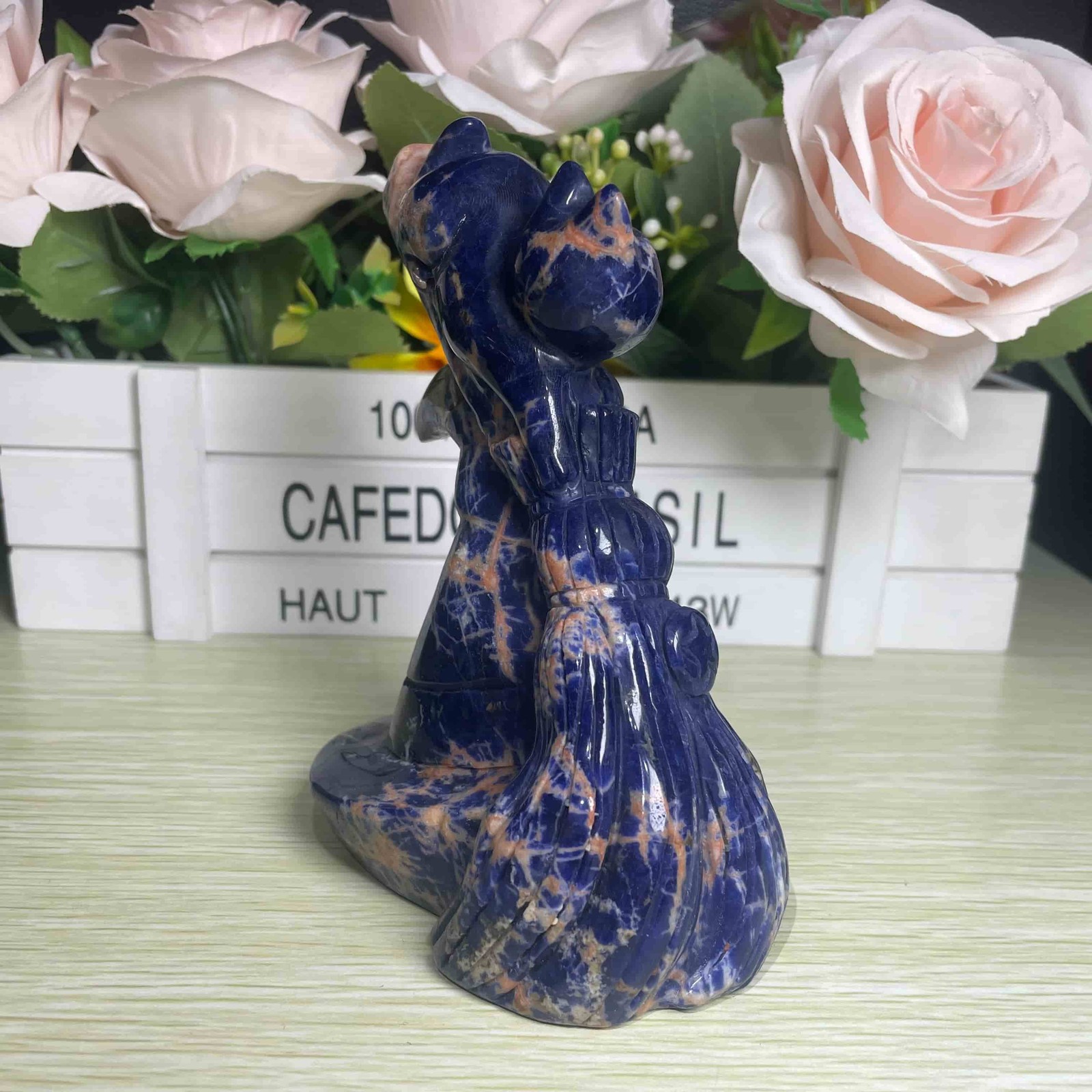 1.3LB 4.7” Natural Blue Sodalite Cat Cross Ornament Quartz Crystal