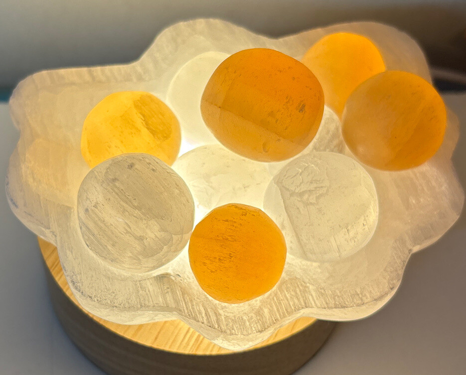 Selenite seashell and pearl lamp