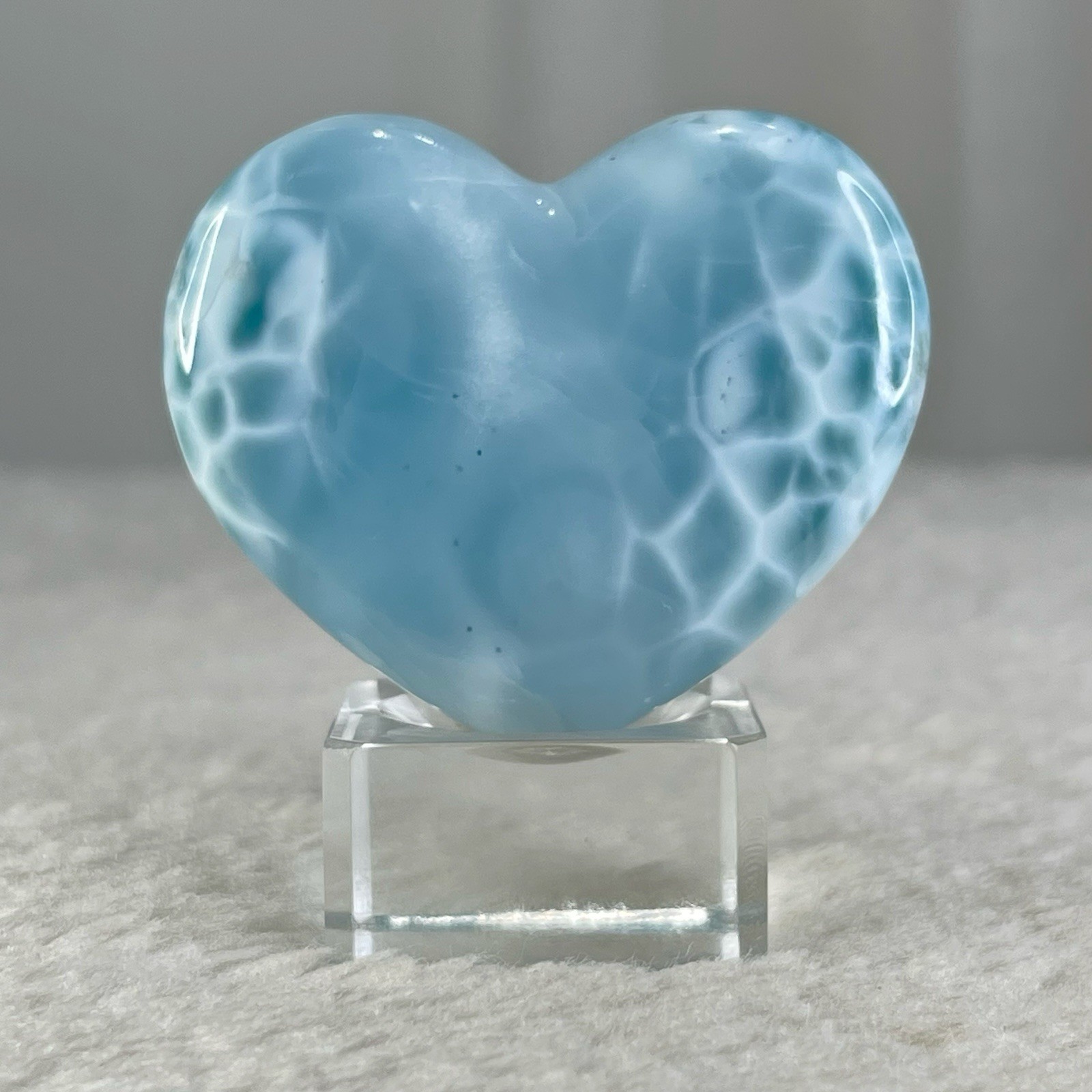 50g Larimar Heart Palm Stone, AAA+ Premium Translucent Ocean Blue Gemstone
