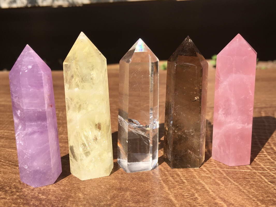 5pcs Assort 2”+ Natural Healing Crystal Wand Polishing Reiki Energy Point Tower