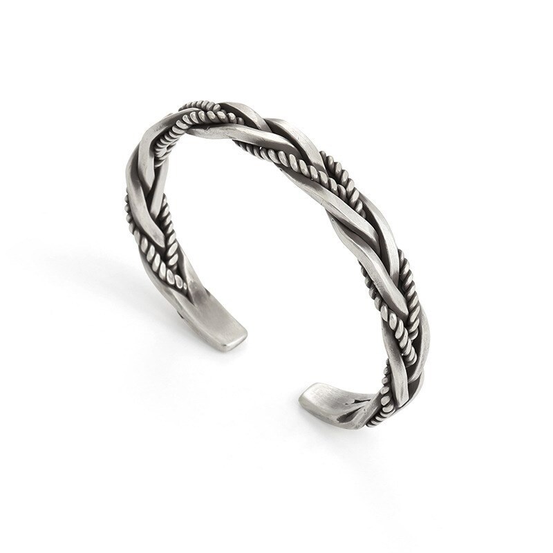 Men’s Fashion Jewelry Silver Twisted Metal Adjustable Bangle Cuff Bracelet 1PC