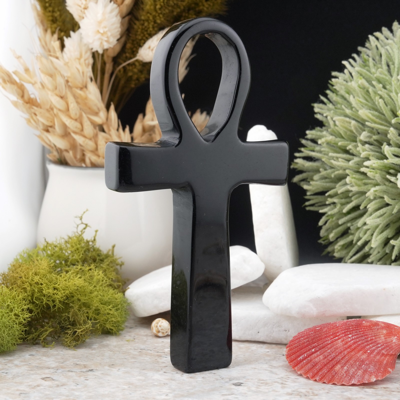 Obsidian Ankh Spiritual Protection Crystal Gift Black Stone Energy Altar Decor