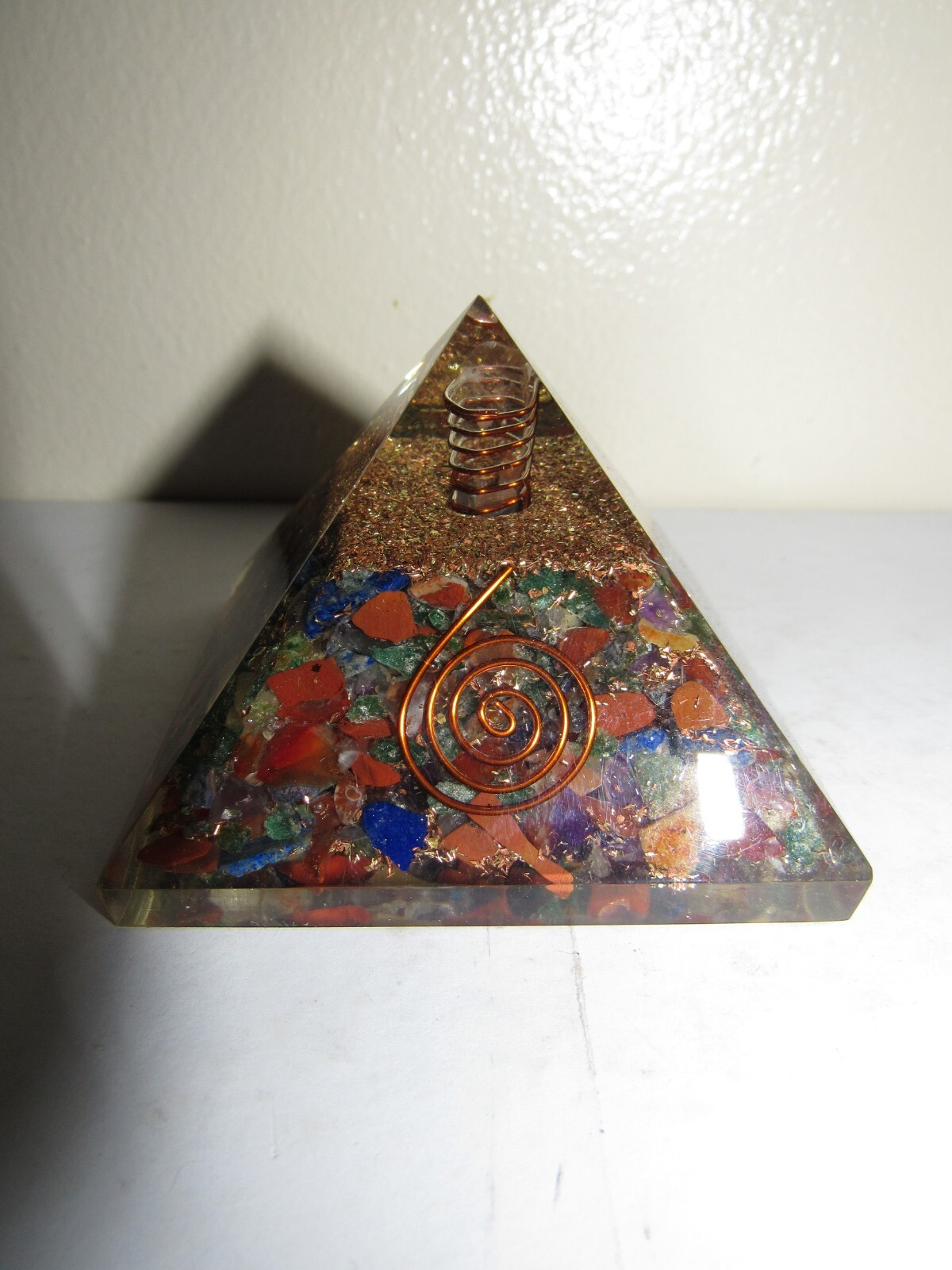 Large Chakra Inspirational Orgonite Pyramid 73mm ..With Symbol