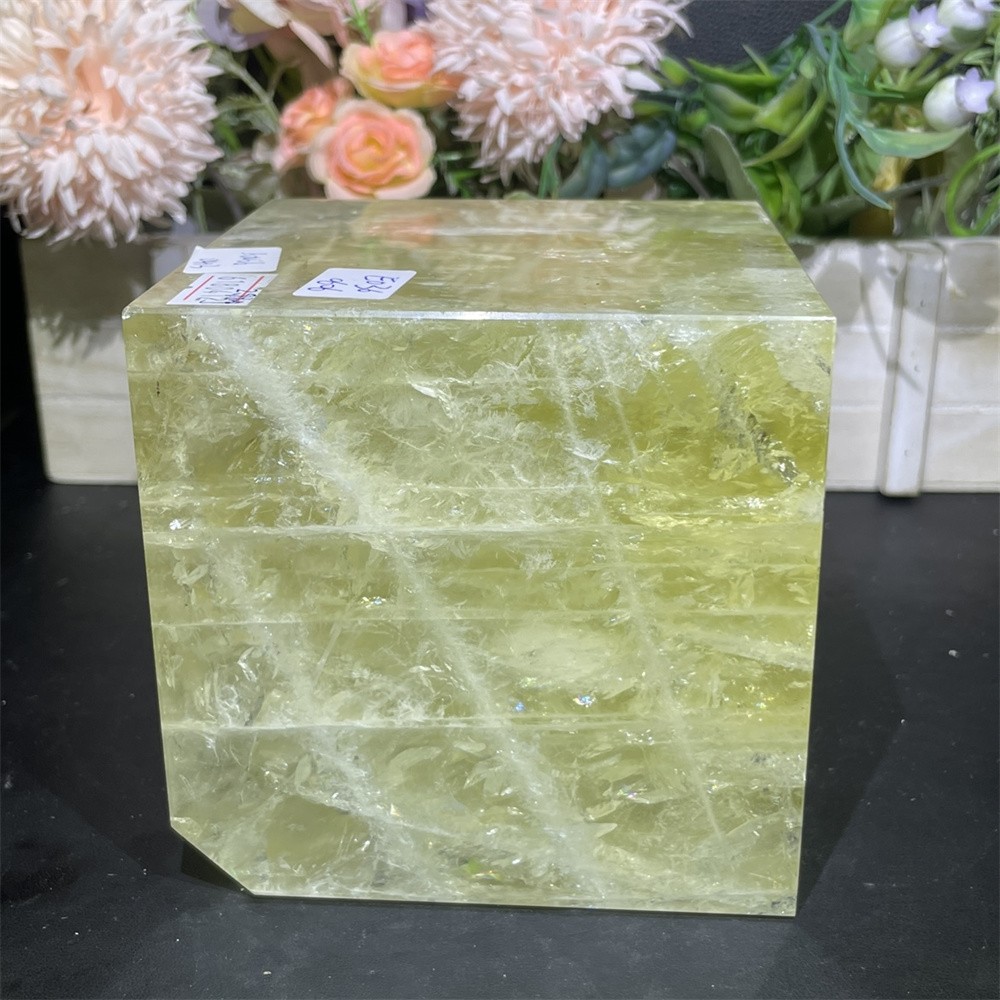 6.3LB 4″Natural A+Citrine Cube Square Carving Crystal Quartz Rainbow Reiki Decor