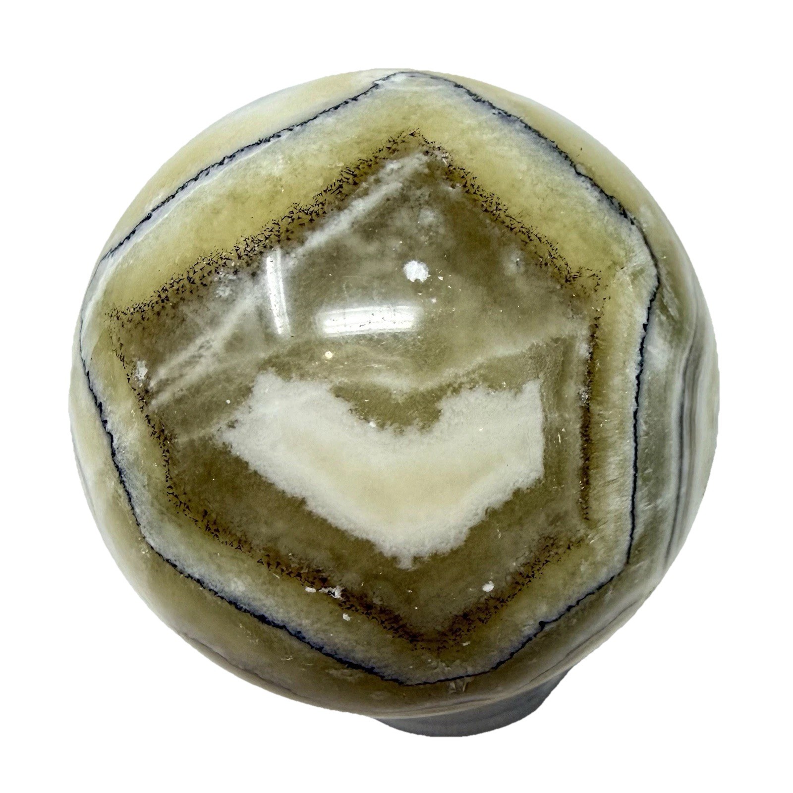 248g Zebra Calcite Crystal Sphere Funny Face UV With Holder