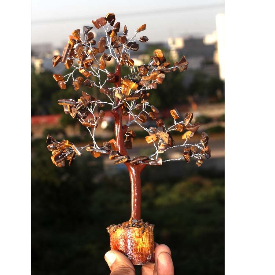 TIger Eye 300+ Gemstones SIlver Branch Tree Decor 10.5″ MJ