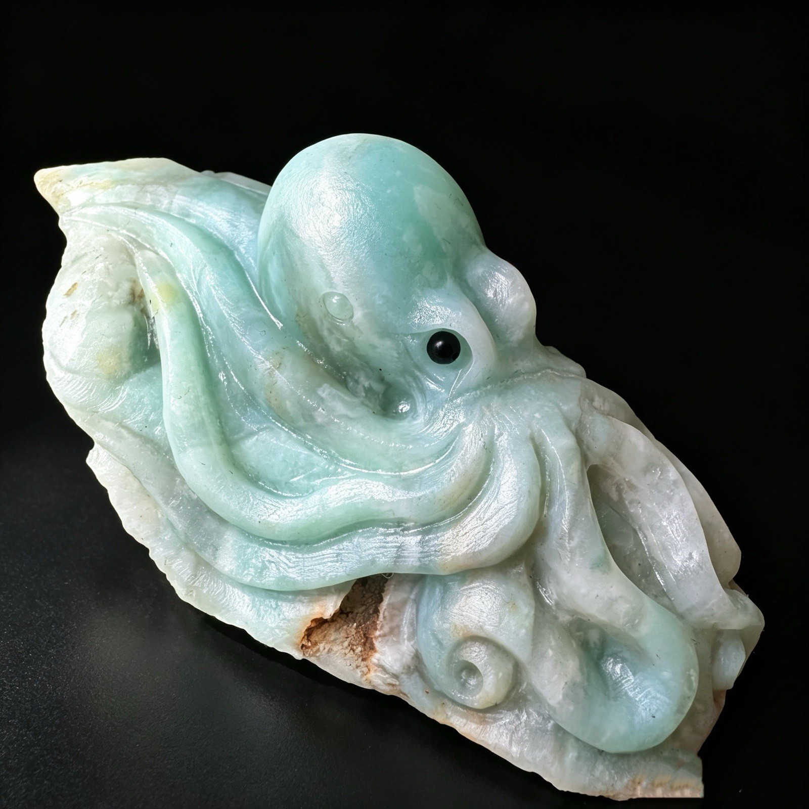 Hand Carved Amazonite Octopus – Natural Blue Green Crystal Mineral Figurine 4.8″